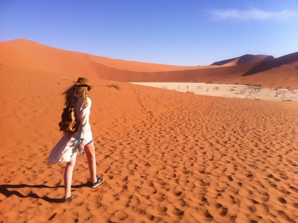 The traveling travel blog will take you to Namibia at Dead vlei in Sossusvlei Park.